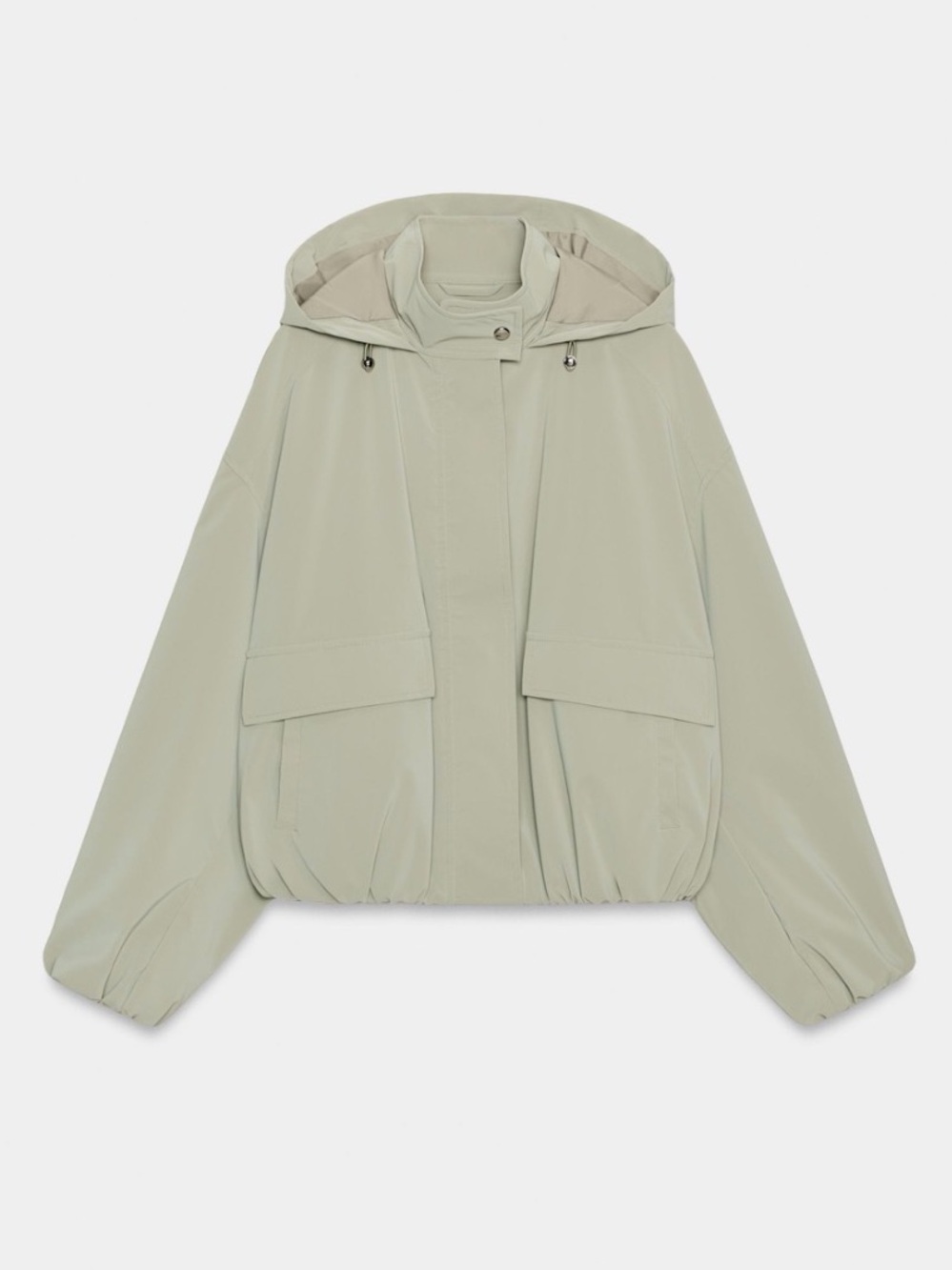 ZARA Rubberized Hoodie Jacket Khaki Sage Green Utility Rain Jacket SZ L